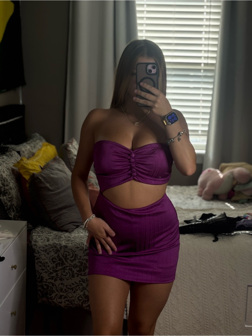 Strapless Purple Cutout Bodycon Mini Skirt